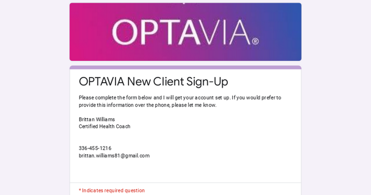 OPTAVIA New Client Sign-Up